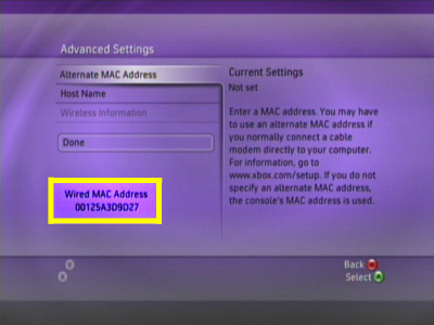 figure out mac address for xbox 360